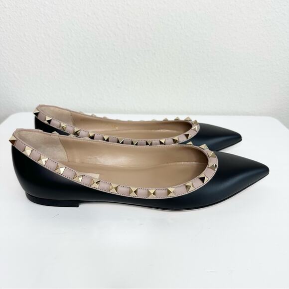 VALENTINO GARAVANI Rockstud leather pointed toe flats 37.5 - Picture 5 of 12